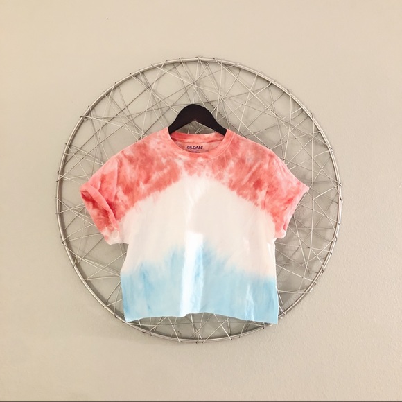 live_and_dye_LA Tops - NEW cropped red white and blue tie dye t shirt